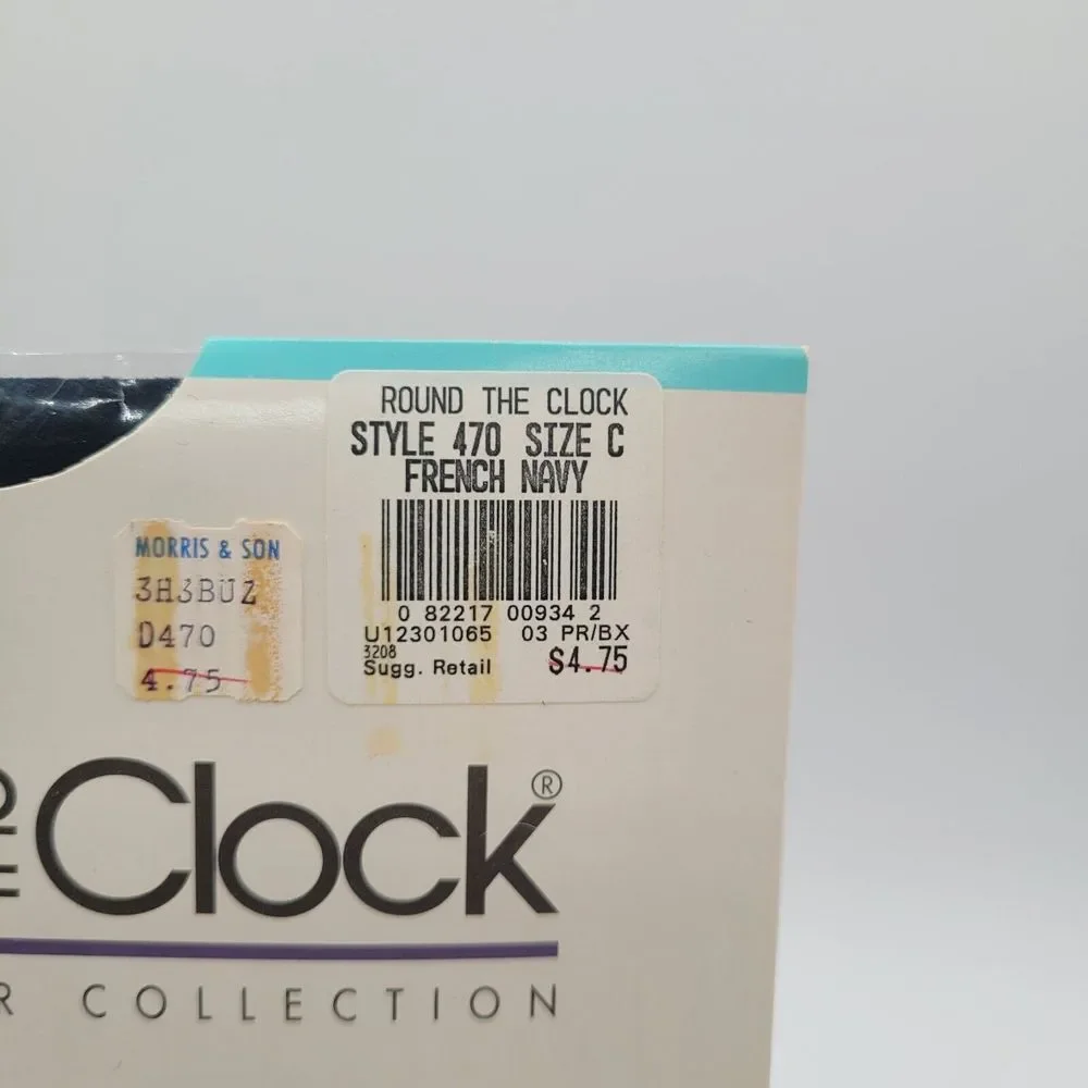 Round the‎ Clock 1993 Control Top Sandaltoe Sheer Pantyhose French Navy Size C